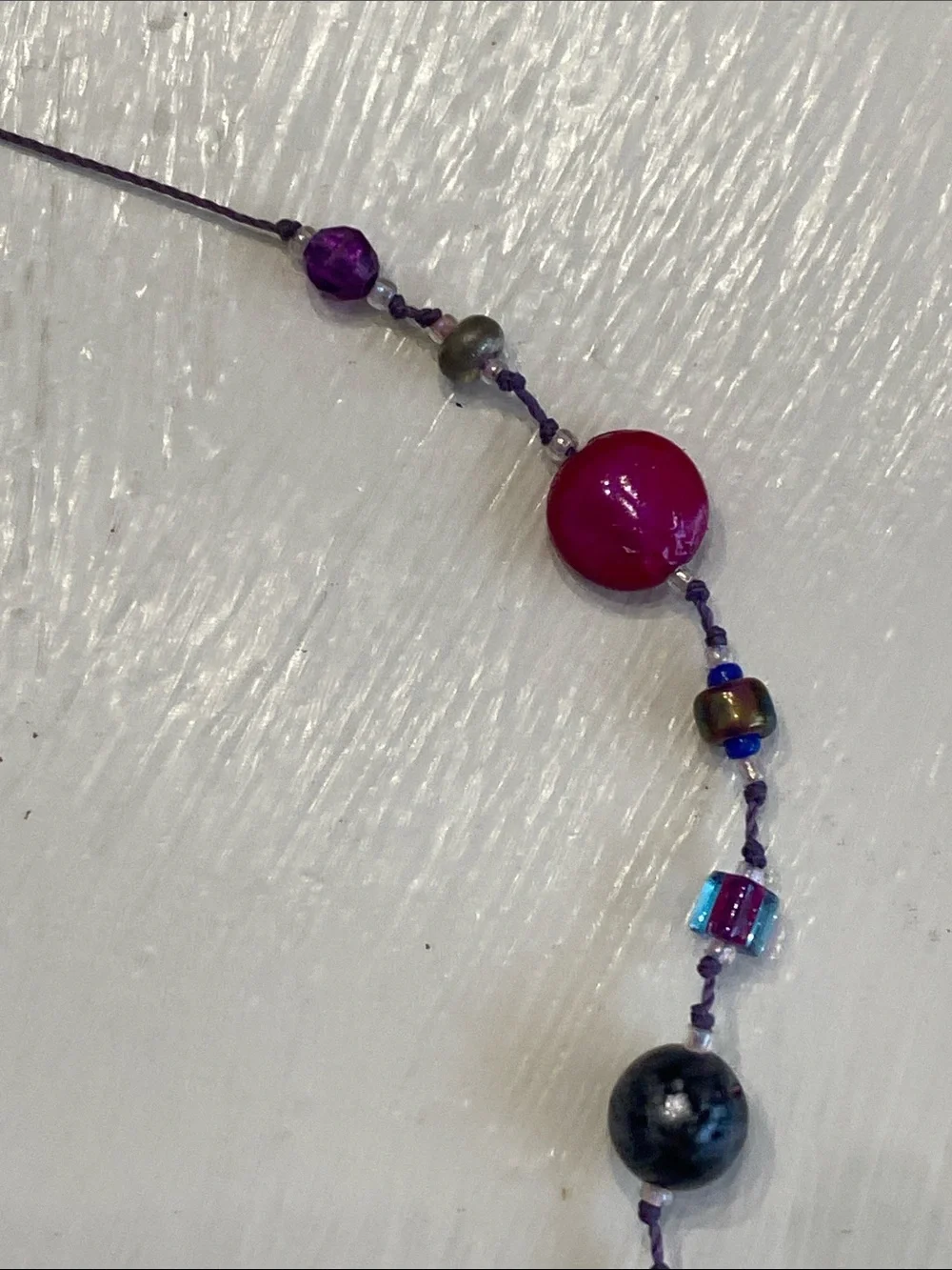 Purple & Pink Beaded Whimsical Artesian Necklace
